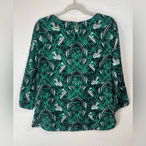 J. Crew Green Black Retro Floral Popover Blouse Top Women’s 2 Summer Business - Picture 12 of 15